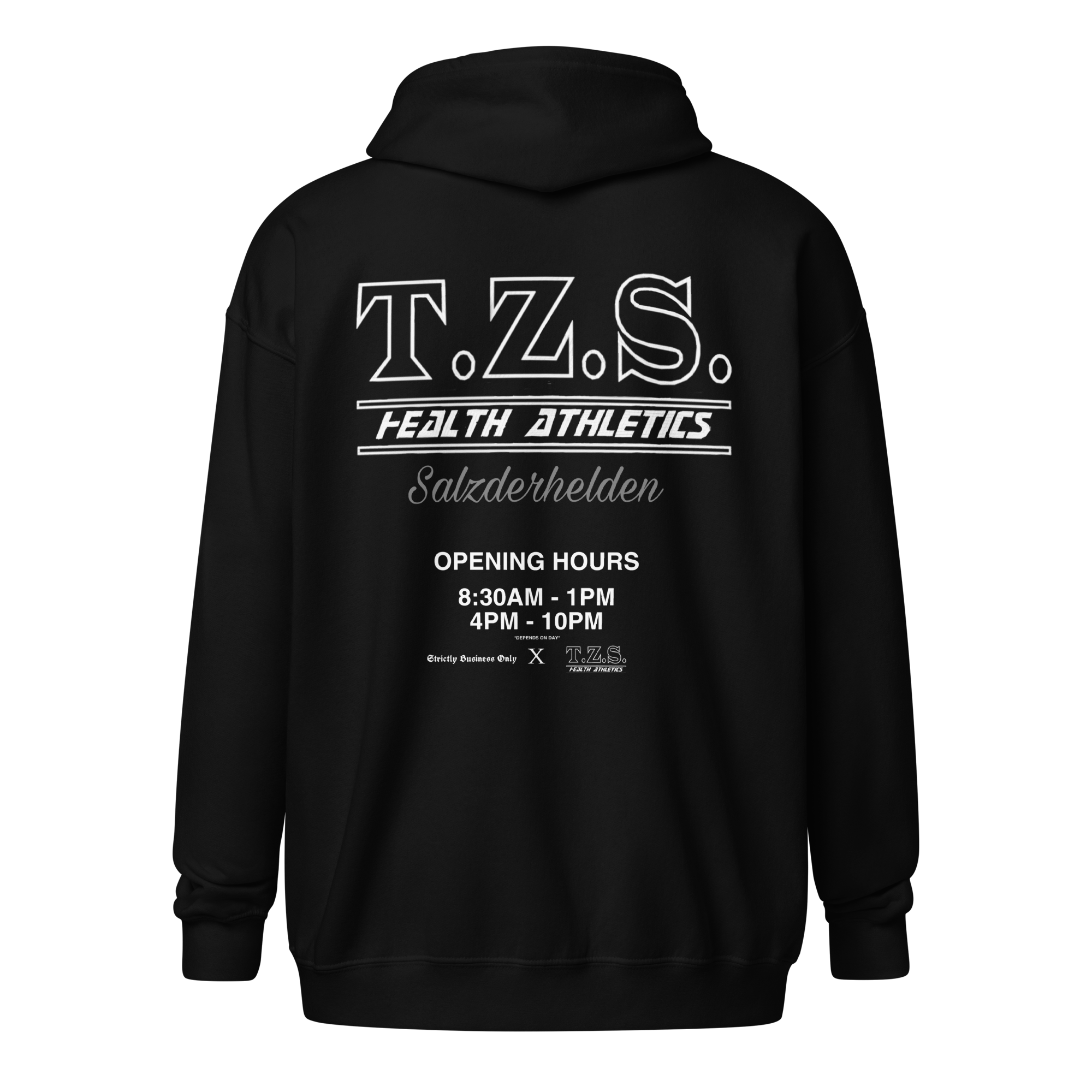 T.Z.S. OPENING HOURS ZIP HOODIE