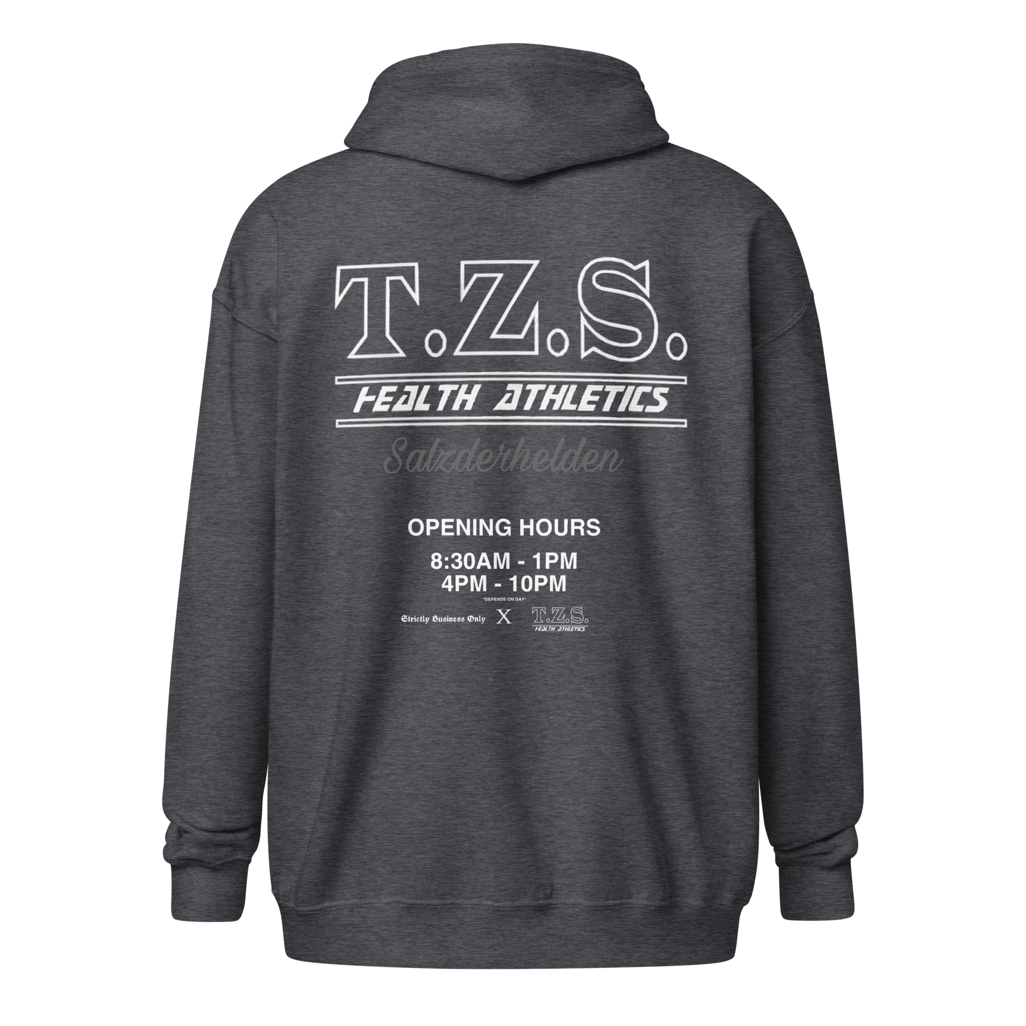 T.Z.S. OPENING HOURS ZIP HOODIE