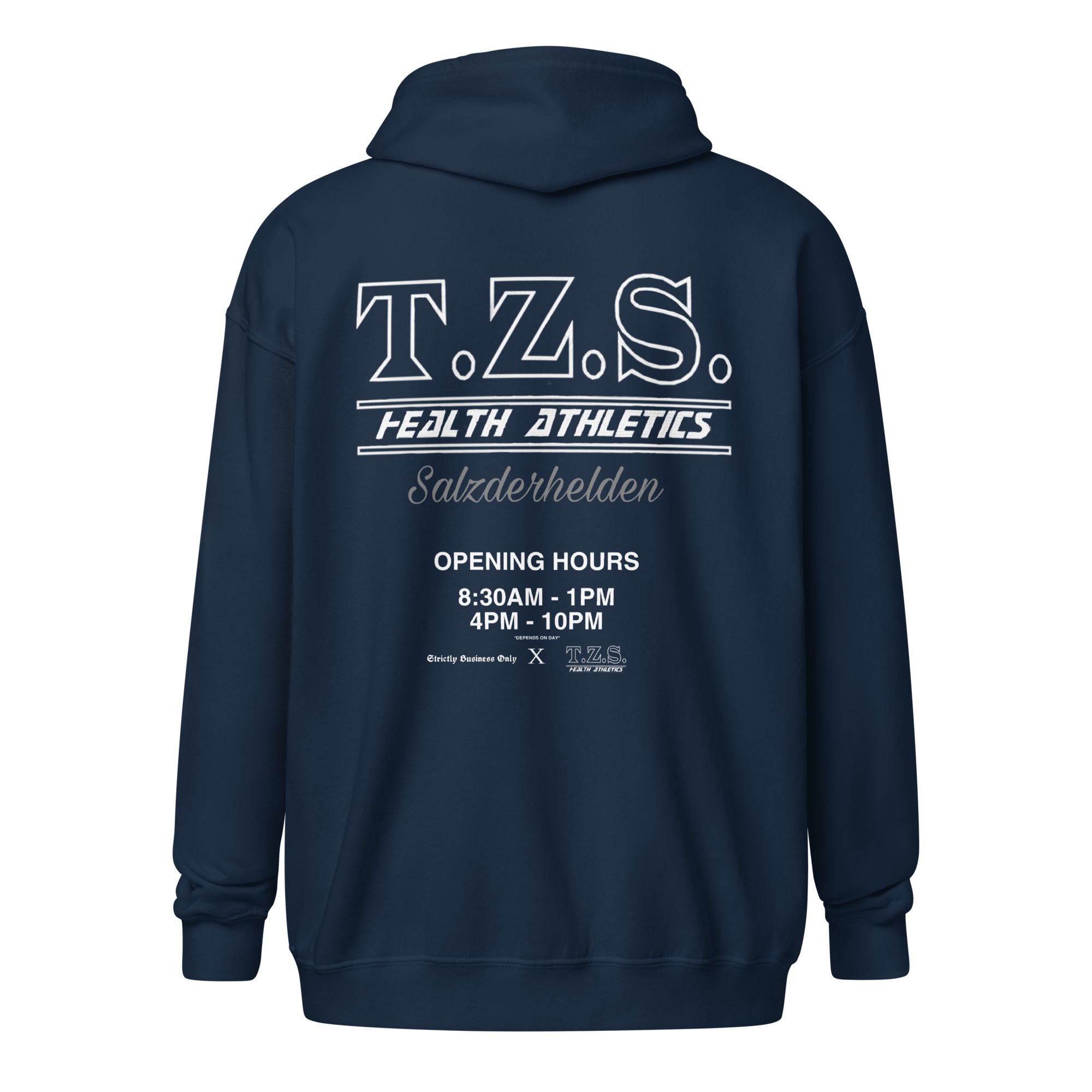 T.Z.S. OPENING HOURS ZIP HOODIE