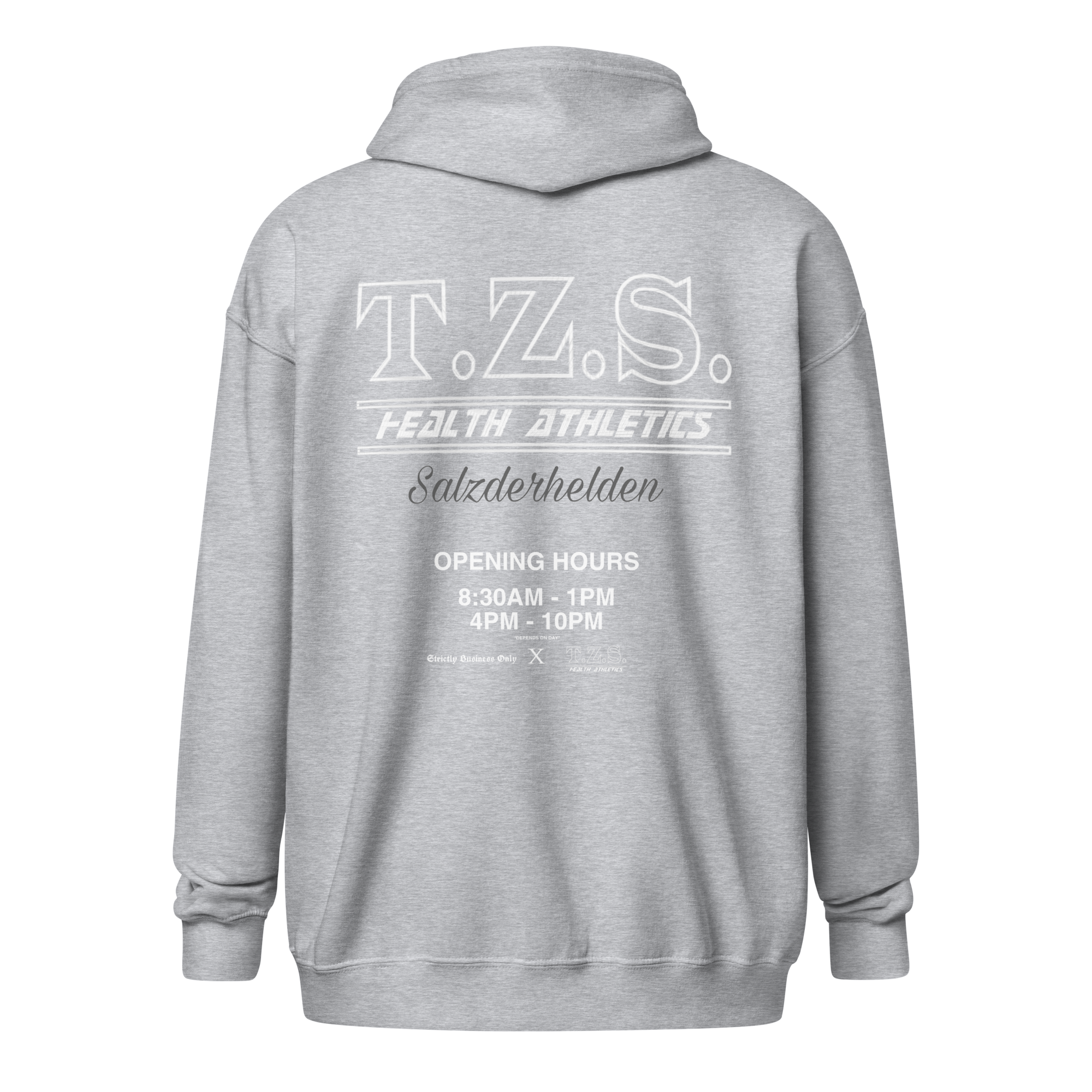 T.Z.S. OPENING HOURS ZIP HOODIE